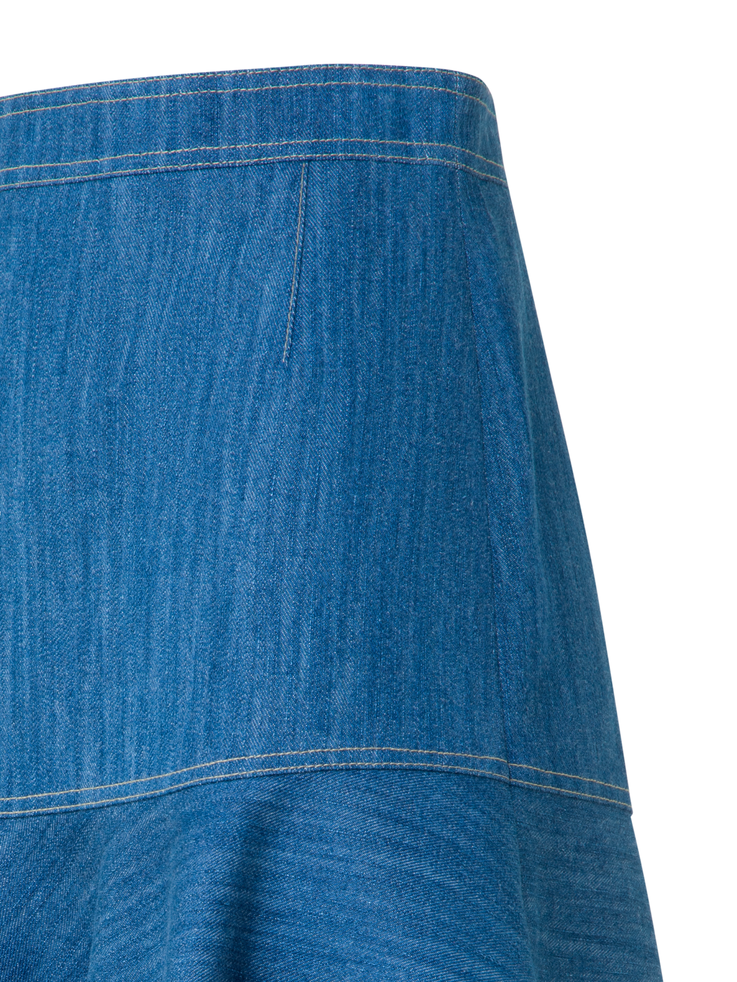 Designer Denim-Rock mit Volantsaum aus Baumwolle - Blau