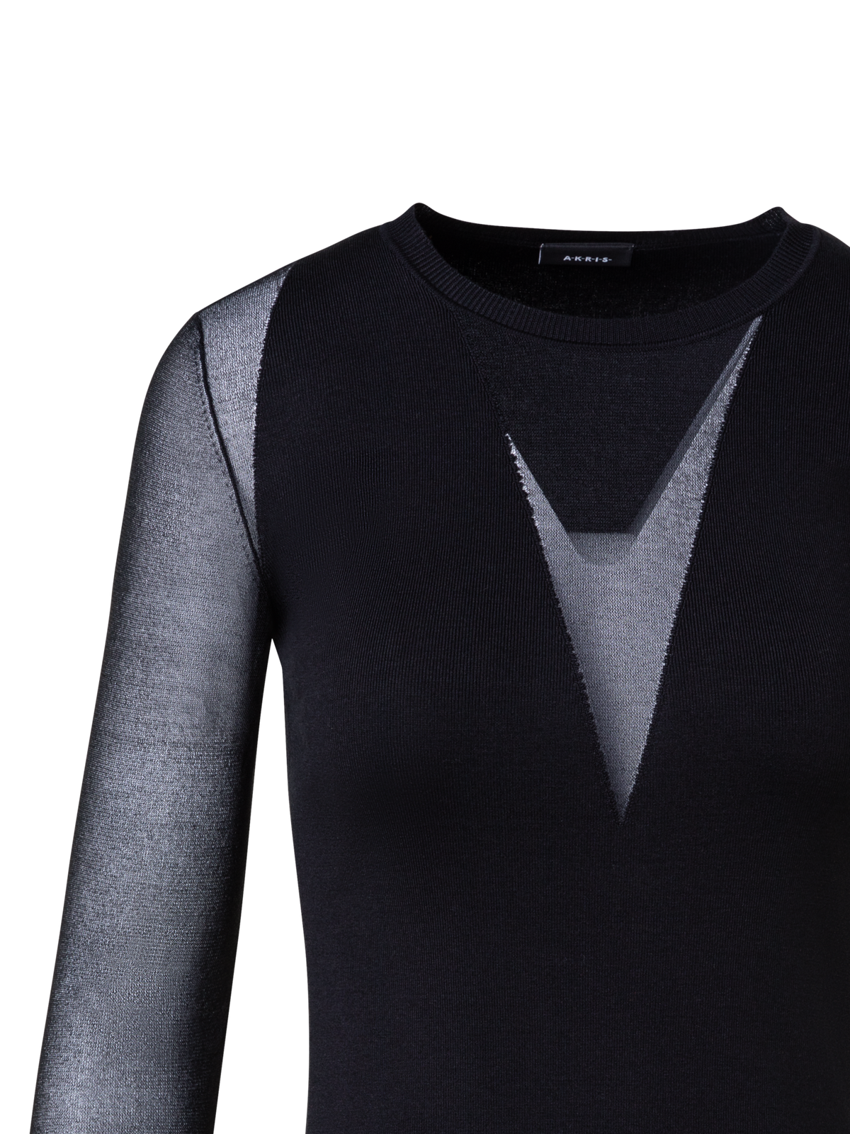 Designer Seidenpullover mit transp. Ausschnitt & Ärmeln - Schwarz
