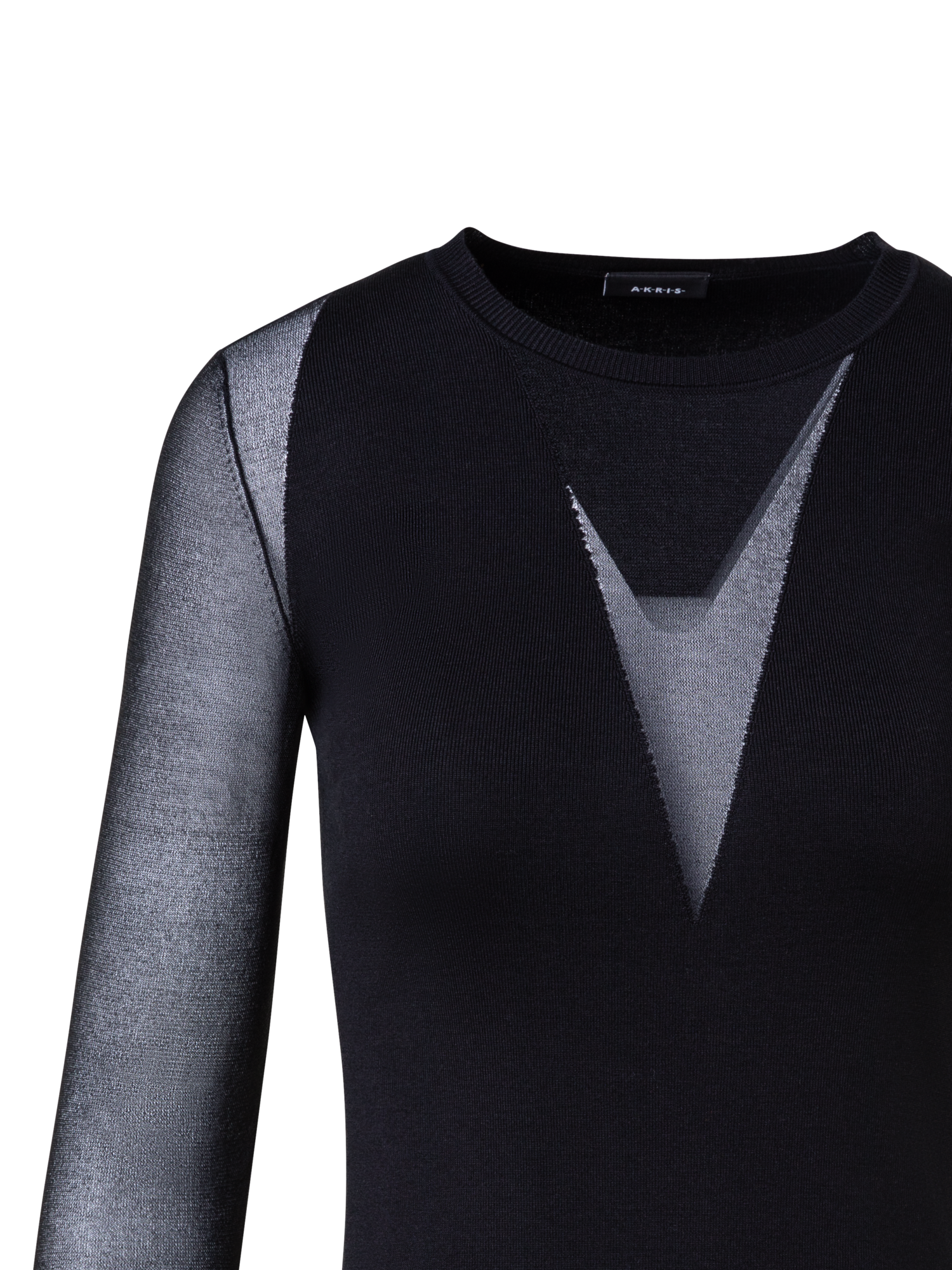 Designer Seidenpullover mit transp. Ausschnitt & Ärmeln - Schwarz
