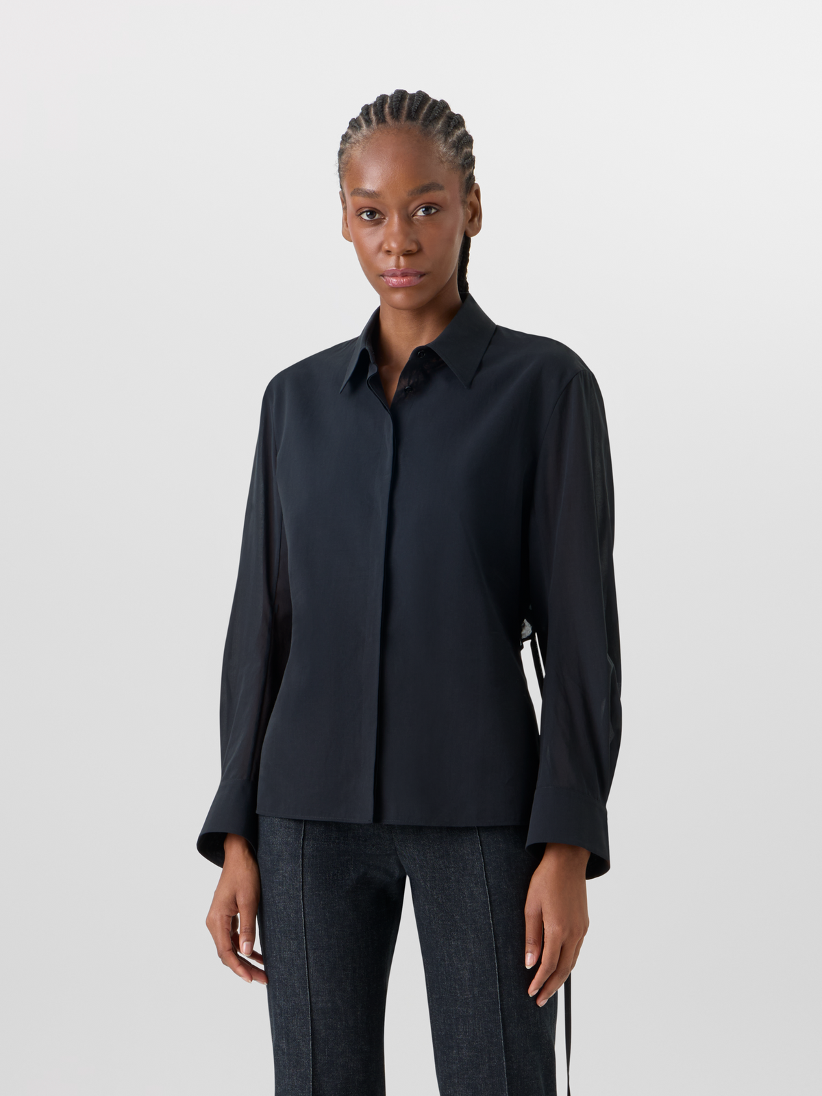 Designer Bluse aus Baumwollvoile - Schwarz #editorial