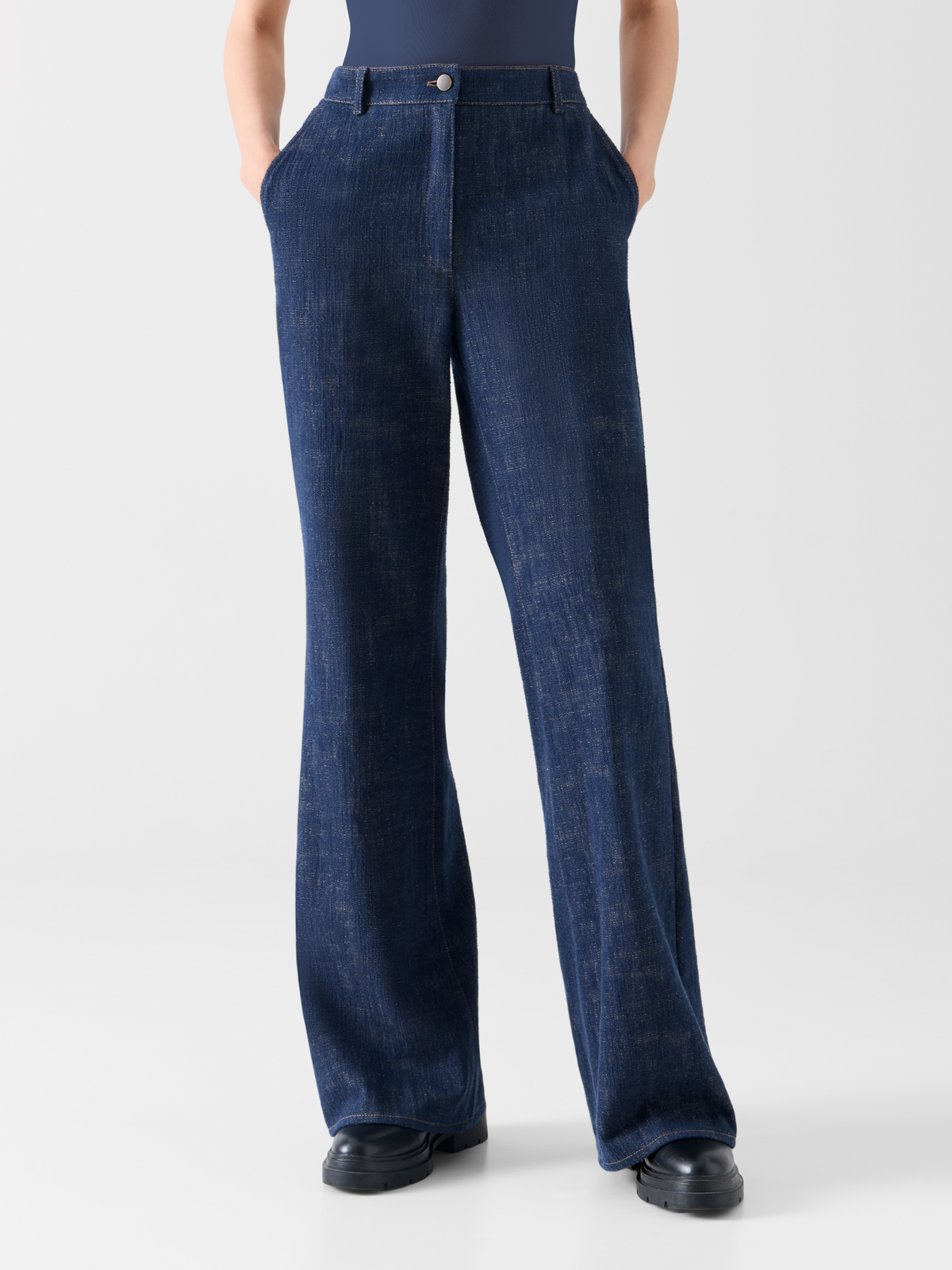 Designer Bootcut Hose aus Winter-Denim - Dunkelblau 