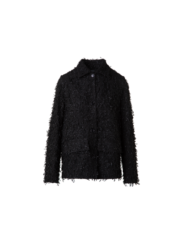 Designer Oversize Jacke mit Micro-Pailletten und Fransen - Schwarz