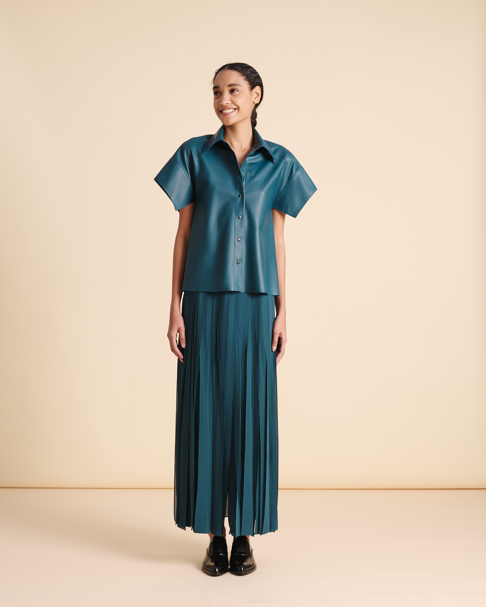 Designer Maxi-Seidenrock mit losen Bändern - Grün