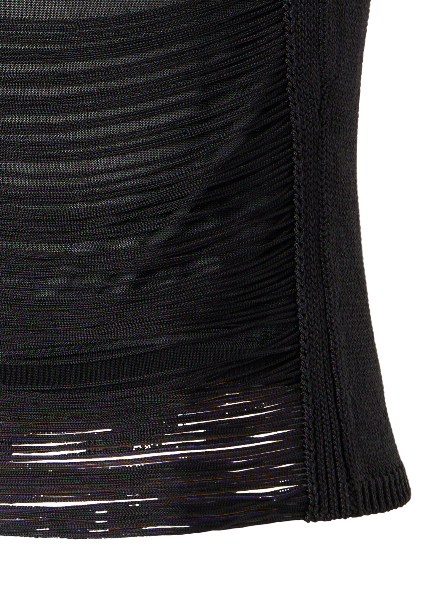 Designer Seidenstrick-Top mit Fransendrapierung - Schwarz