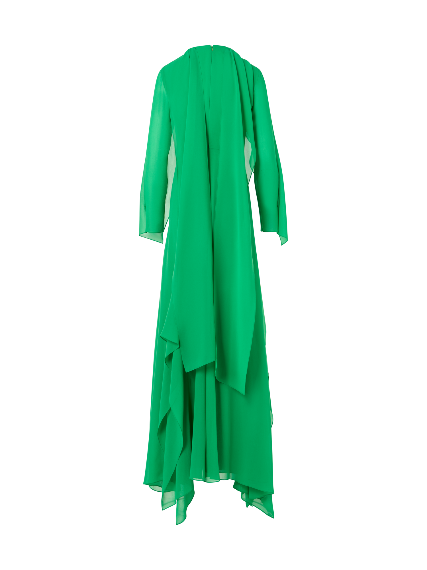 Designer Asymmetrische Robe aus Seiden-Georgette mit Cape-Ärmeln - Grün