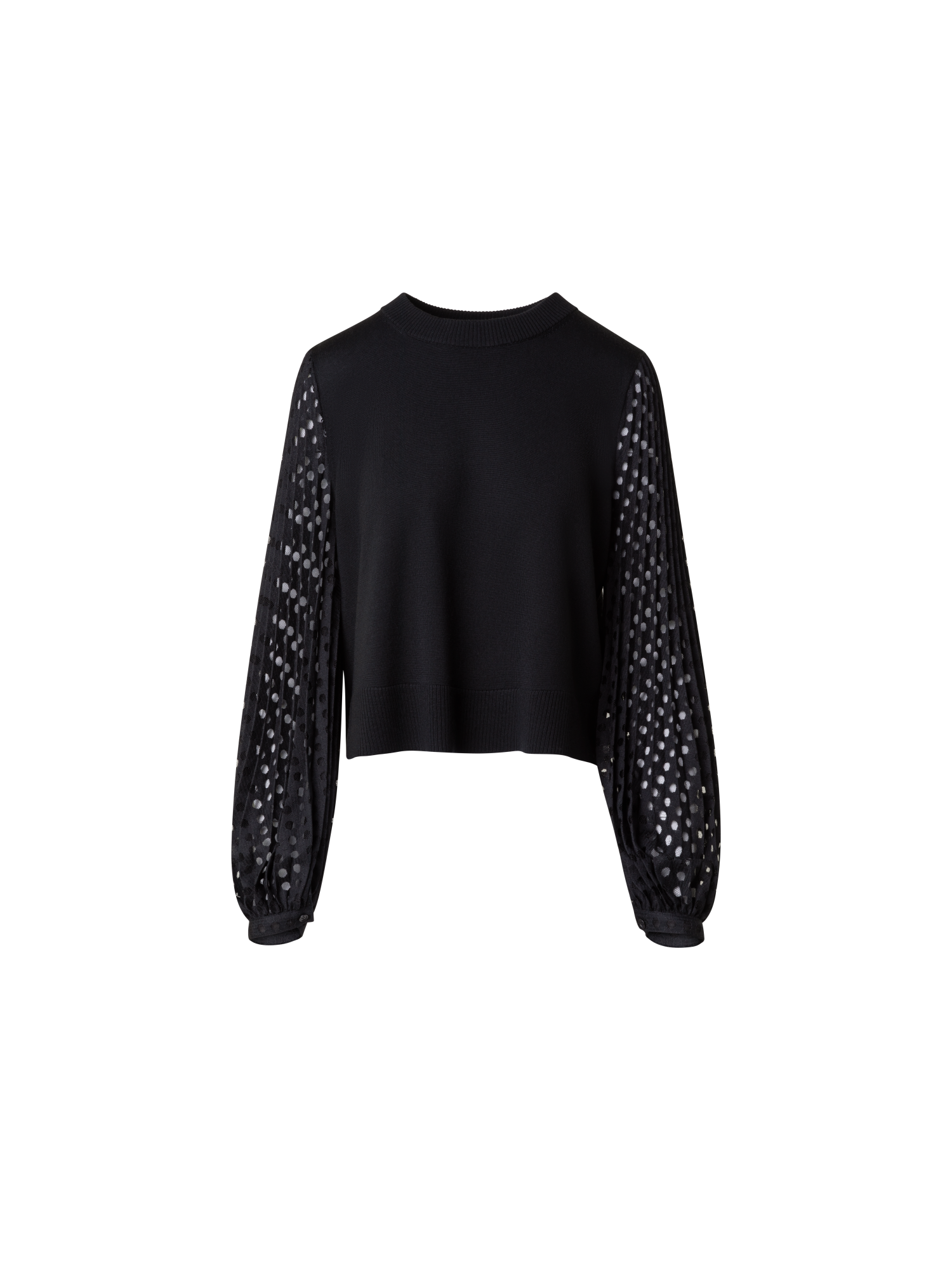 Designer Strickpullover mit halbtransparenten Ärmeln - Schwarz