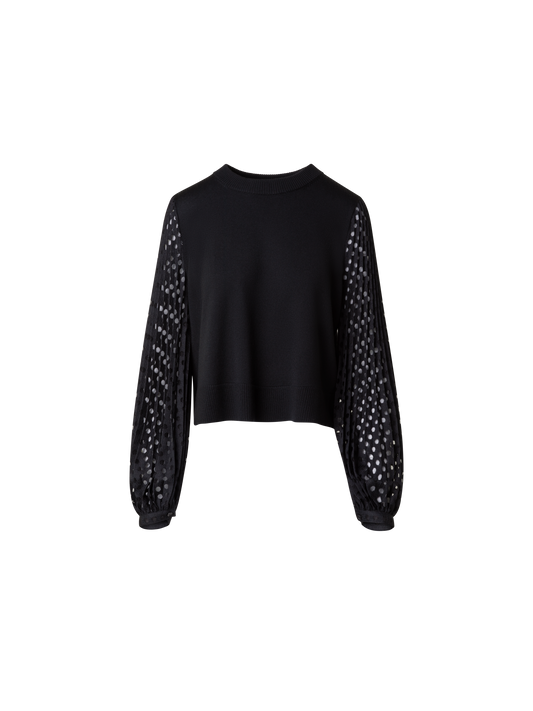 Designer Strickpullover mit halbtransparenten Ärmeln - Schwarz