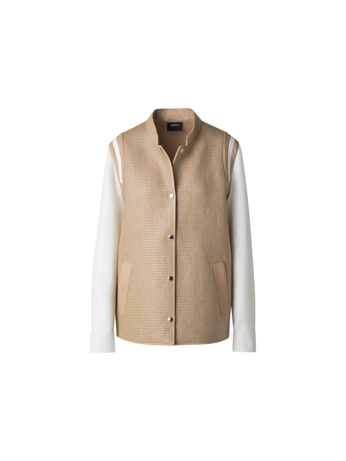 Designer Jacke aus Baumwoll-Raffia und Leder - Bunt - Beige