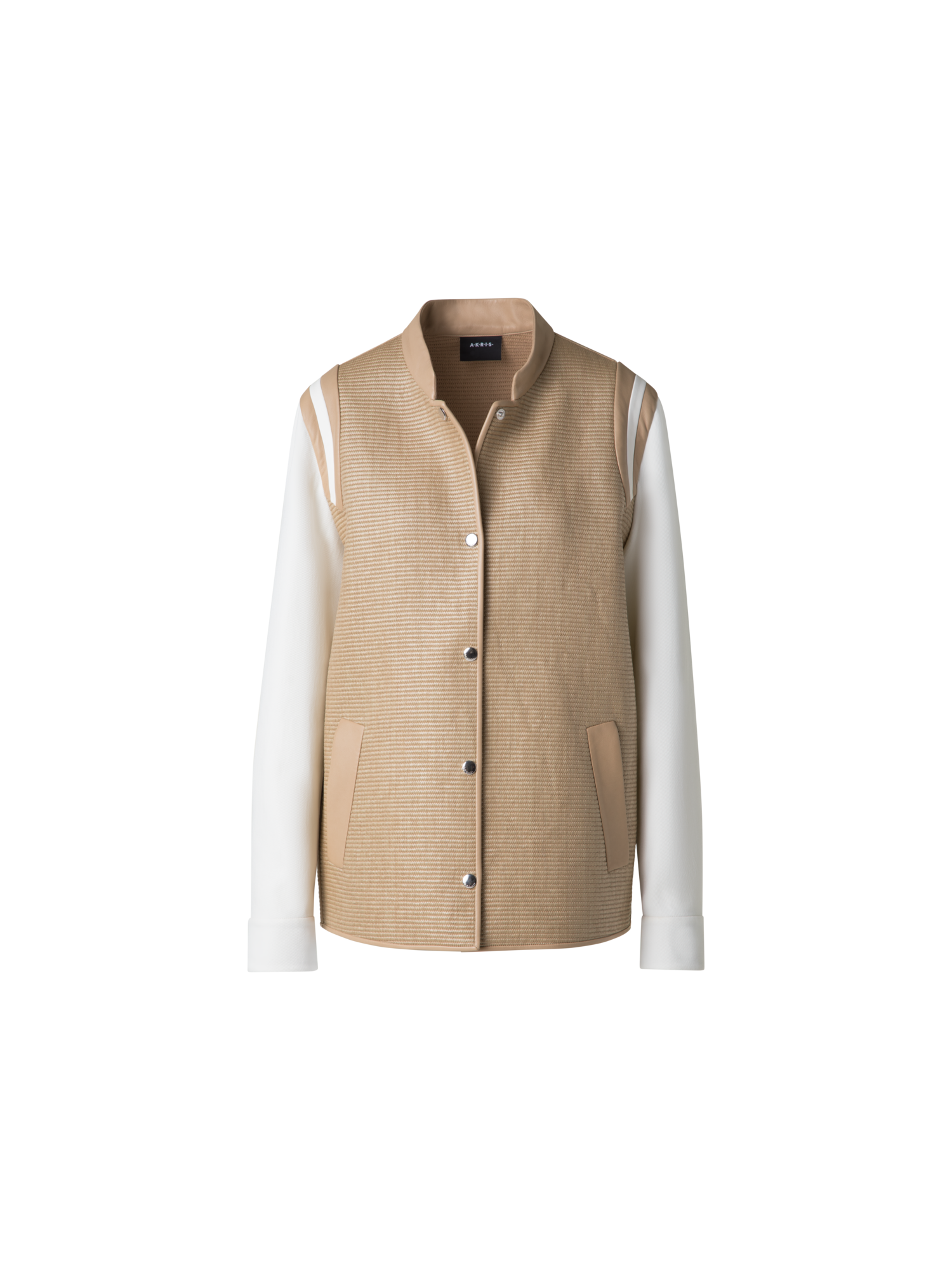 Designer Jacke aus Baumwoll-Raffia und Leder - Bunt - Beige