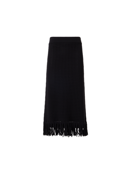 Designer Taillierter Strick-Tube-Rock aus grobem Baumwoll-Mesh - Schwarz
