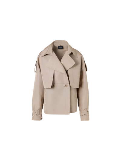 Designer Kurzer Seiden-Trenchcoat mit abnehmbarem Bolero - Beige