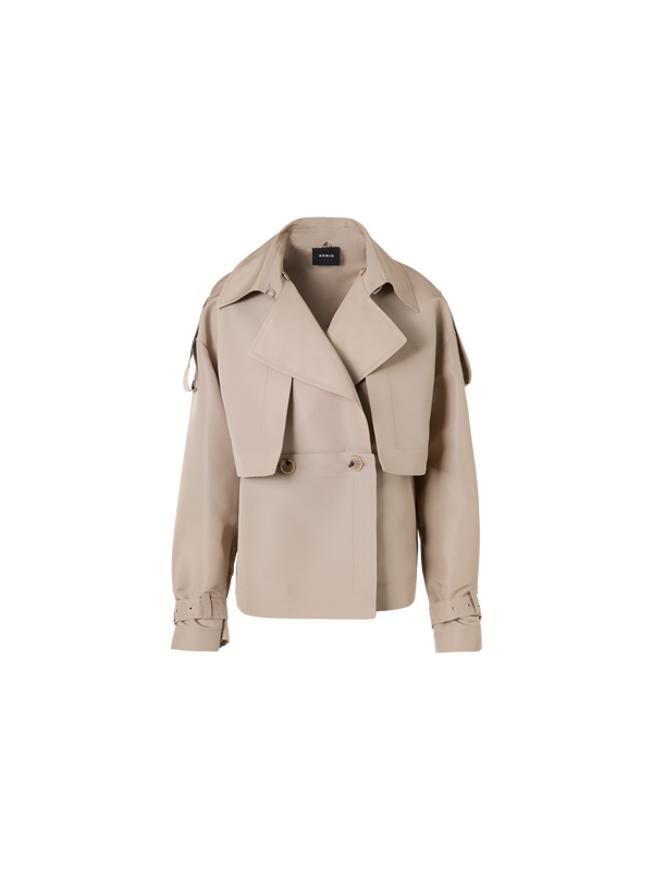 Designer Kurzer Seiden-Trenchcoat mit abnehmbarem Bolero - Beige