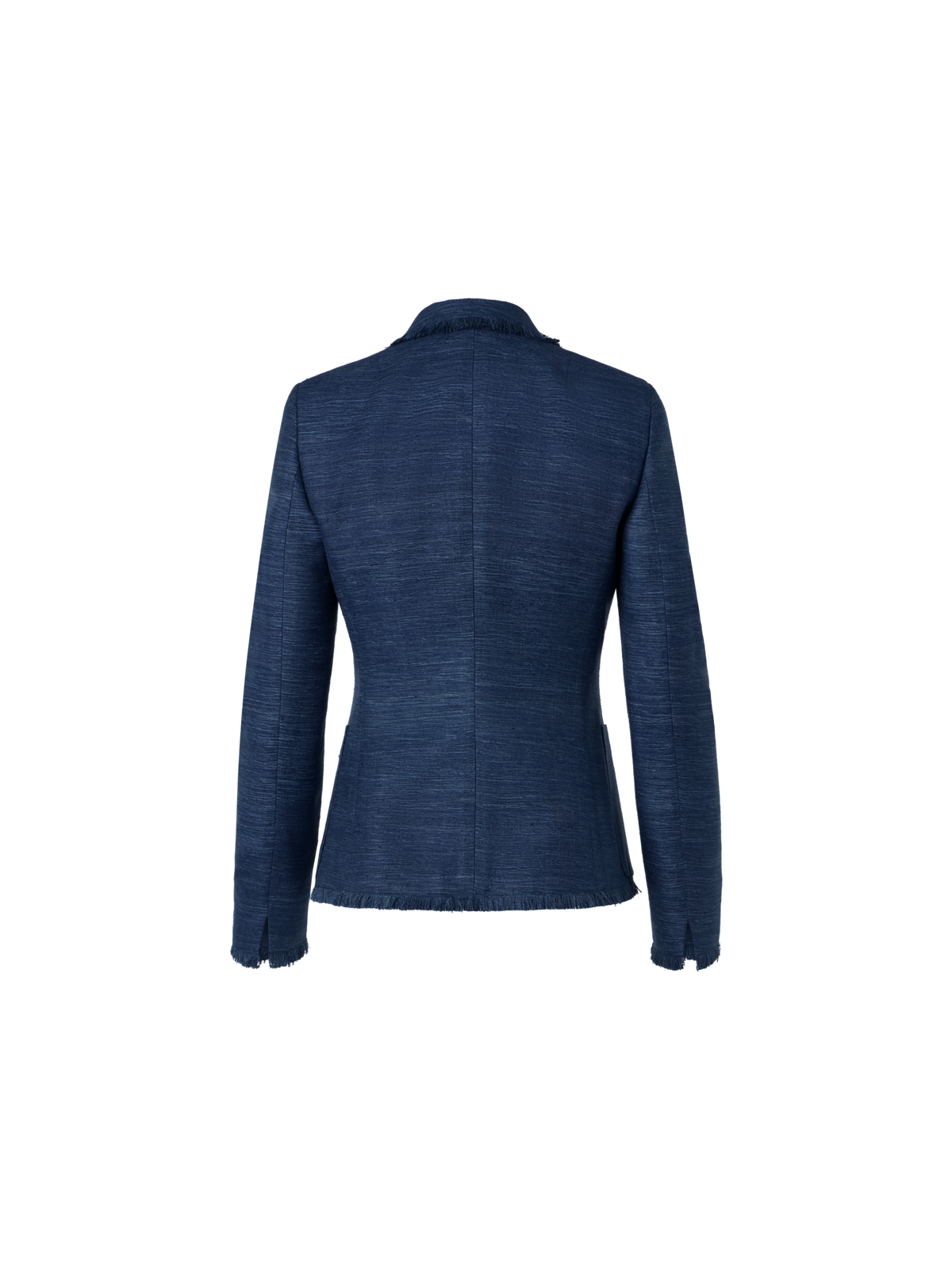 Designer Zweireiher-Jacke aus indischer Seide mit Fransen - Blau