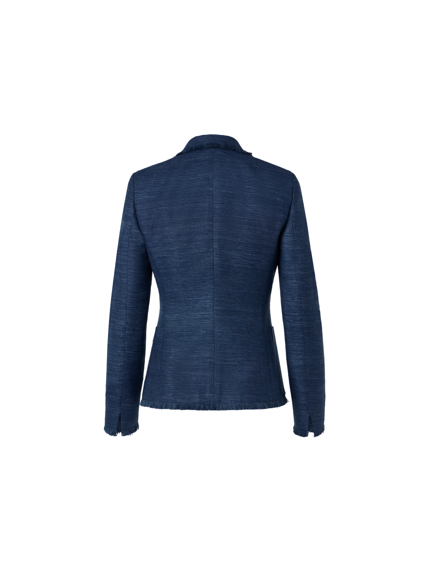 Designer Zweireiher-Jacke aus indischer Seide mit Fransen - Blau