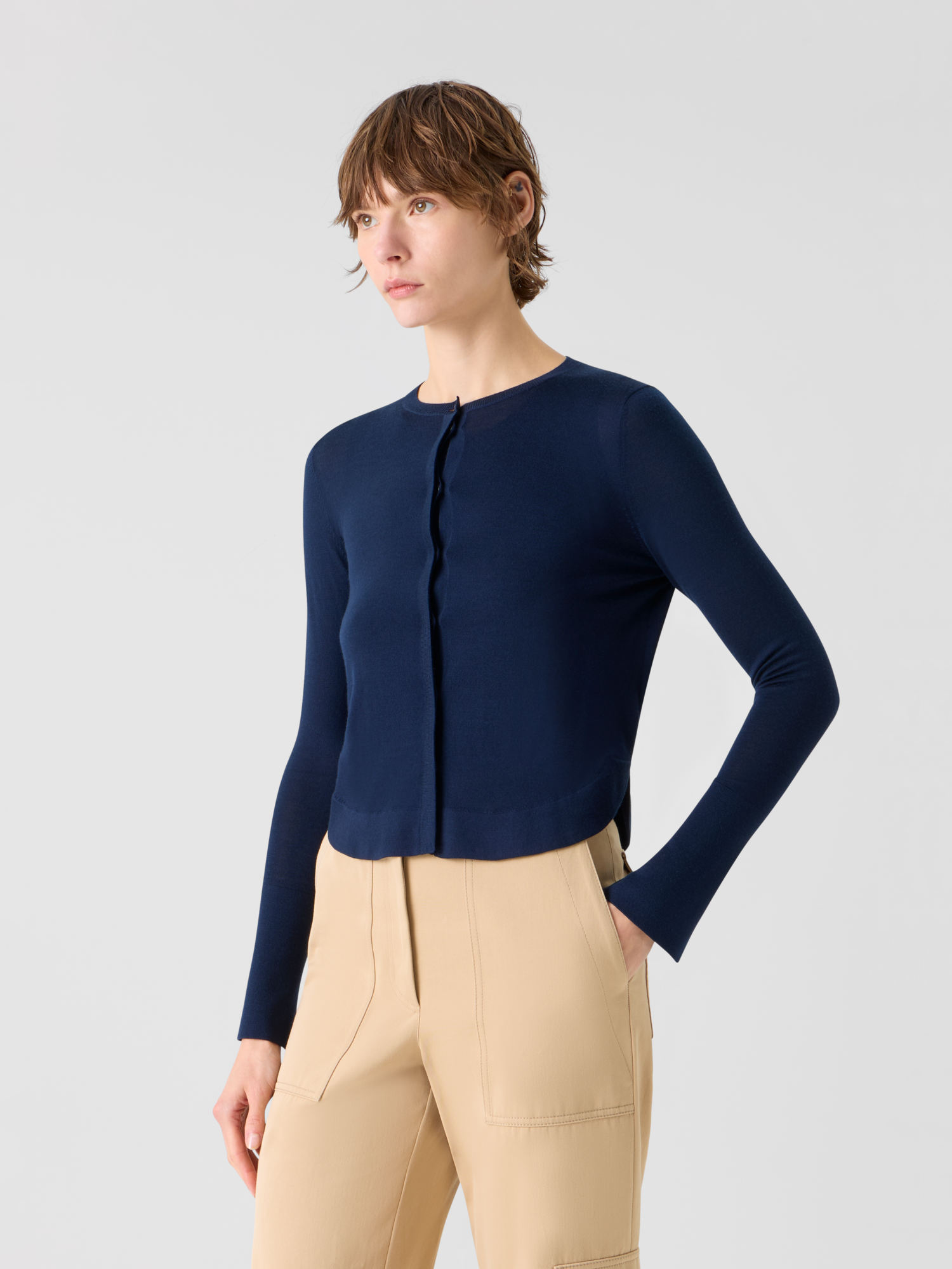 Designer Leichter Strick-Cardigan aus Merinowolle - Dunkelblau - Blau 