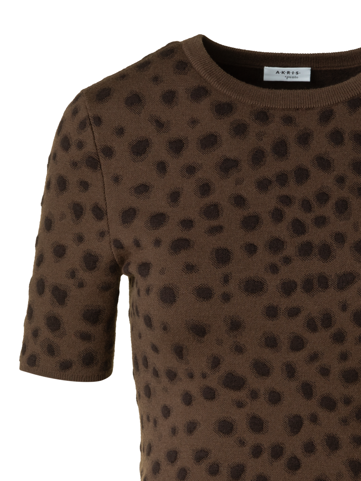 Designer Tailliertes Wolle Stricktop im Leopard Jacquard - Braun