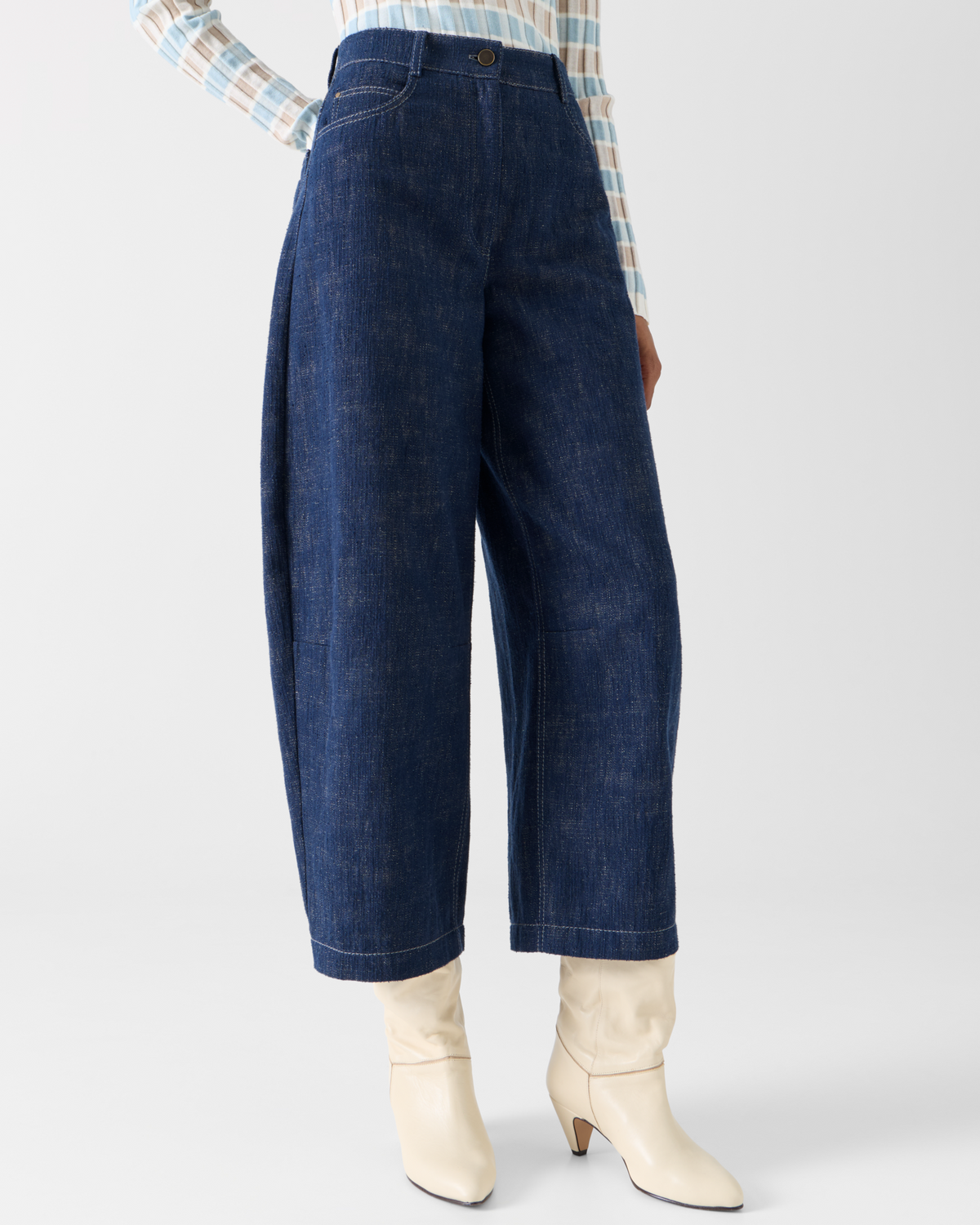 Designer Barrel-Leg Hose aus Winter-Denim - Dunkelblau #editorial
