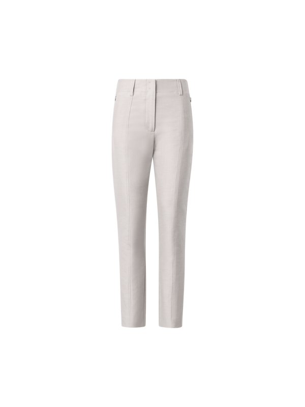 Designer Slim Hose aus Baumwoll-Seiden-Doubleface - Beige - Grau