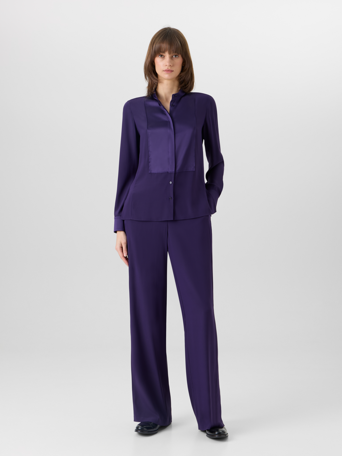 Designer Langärmelige Bluse aus Seiden-Stretch - Violett #editorial