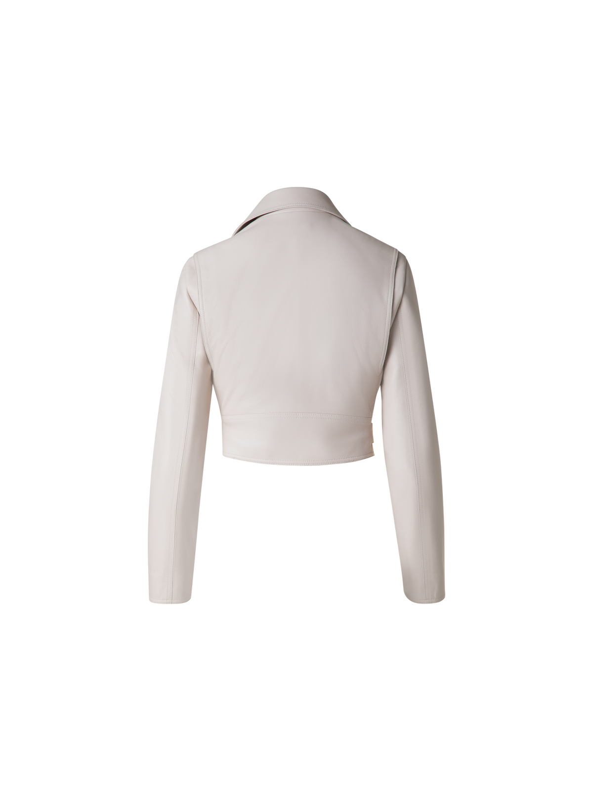 Designer Cropped Leder-Bikerjacke - Grau - Beige