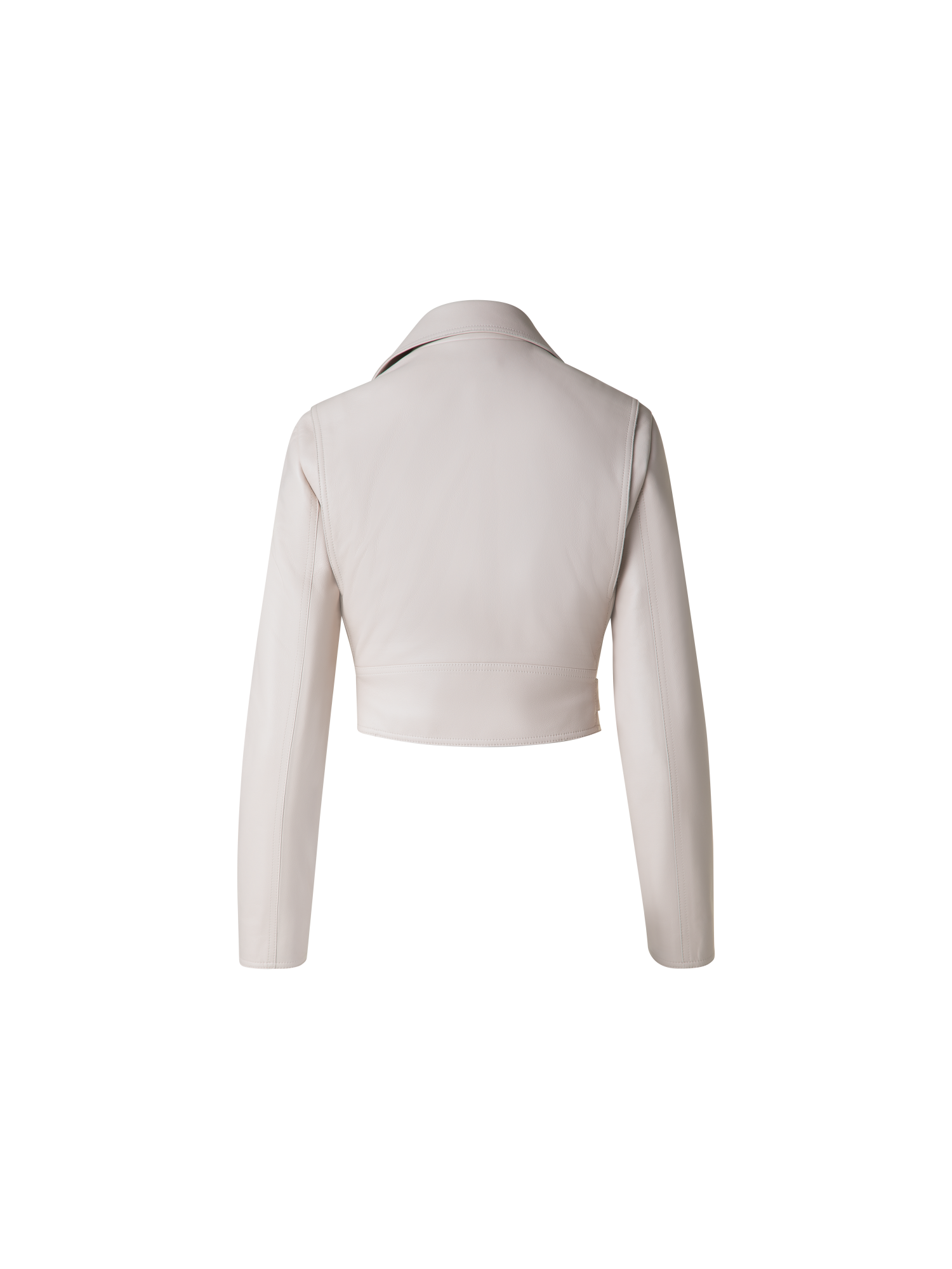 Designer Cropped Leder-Bikerjacke - Grau - Beige