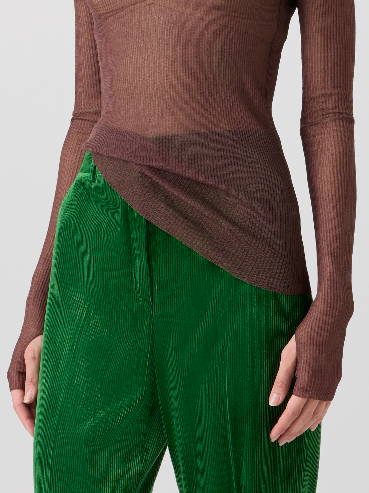 Designer Transparenter Feinripp-Pullover aus Seide - Braun 