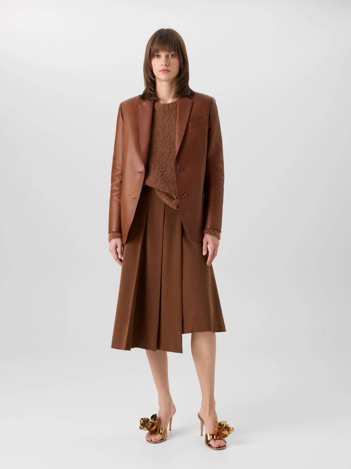 Designer Lässiger Einreiher-Blazer aus Nappaleder - Braun 