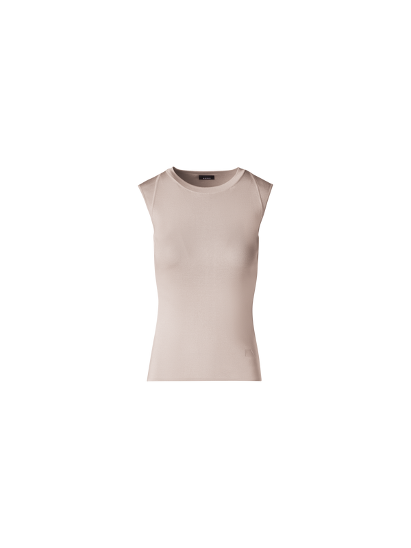 Designer Ärmelloses Stricktop aus Stretch-Seide - Beige - Ecru