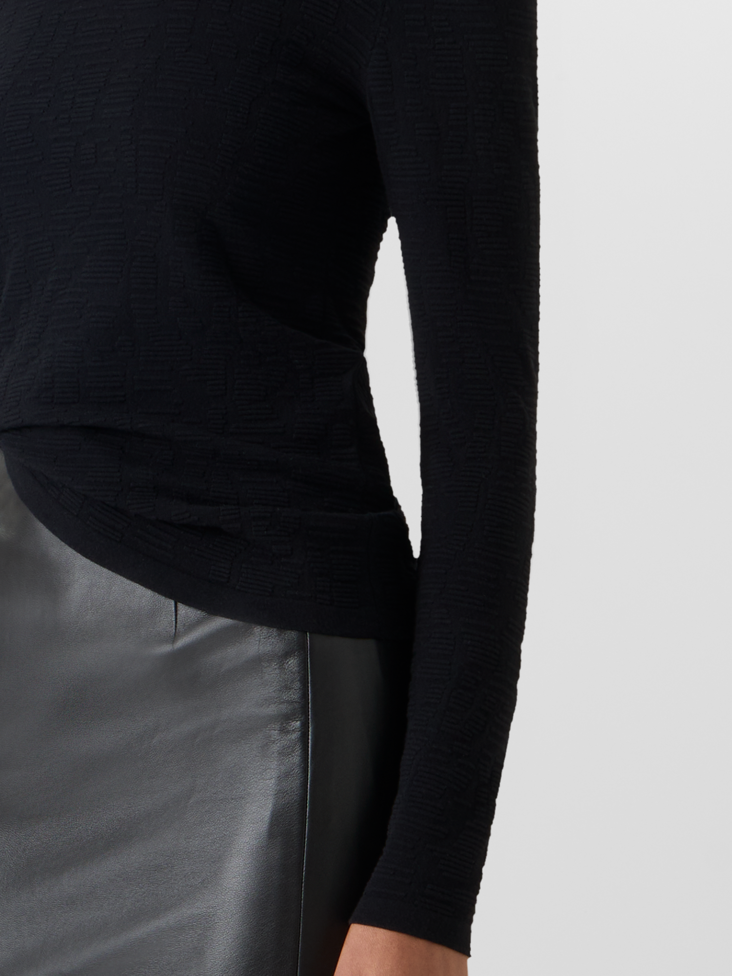 Designer Langärmeliger Strickpullover aus tonalem Dance Movement Jacquard - Schwarz 