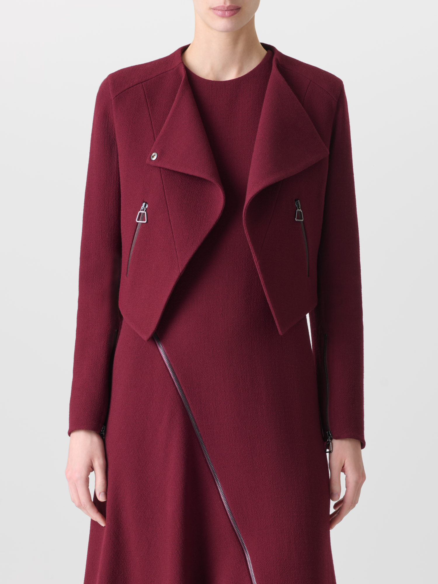 Designer Asymmetrische Kurzjacke aus Wolle Doubleface - Rot 