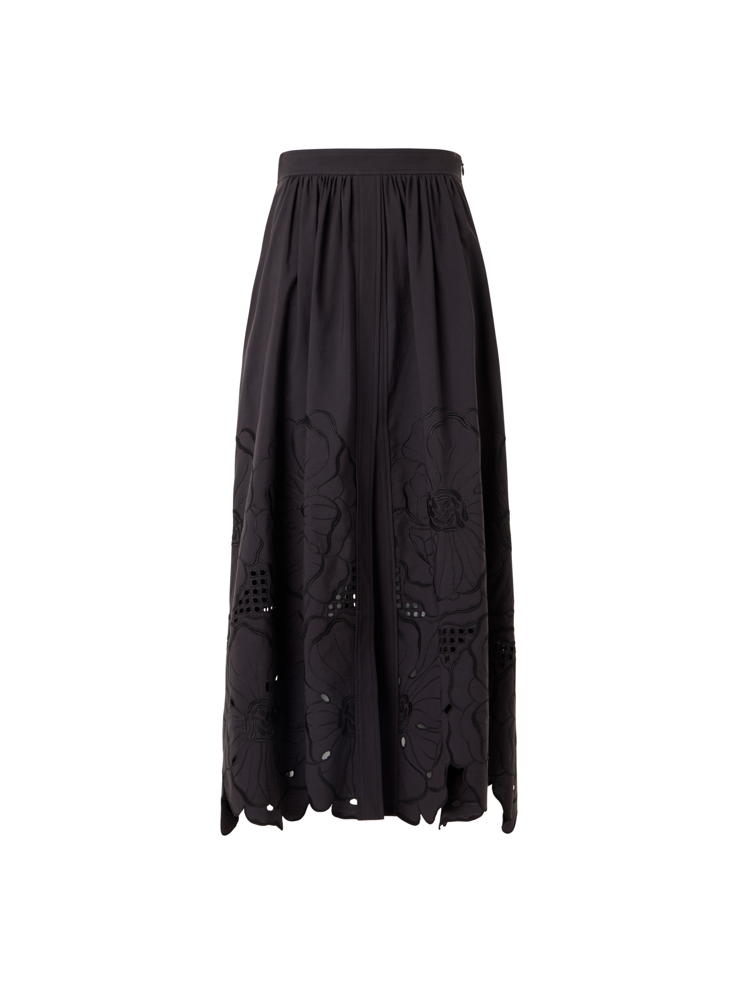 Designer Ausgestellter Midirock mit Blumen-Lochstickerei - Schwarz