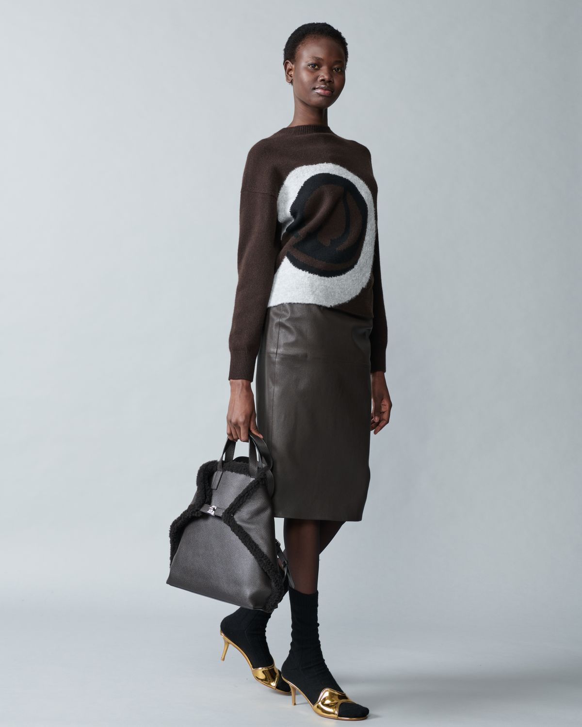 Designer Kaschmir-Seidenpullover mit Bouclé-Loop Design - Braun - Bunt #editorial