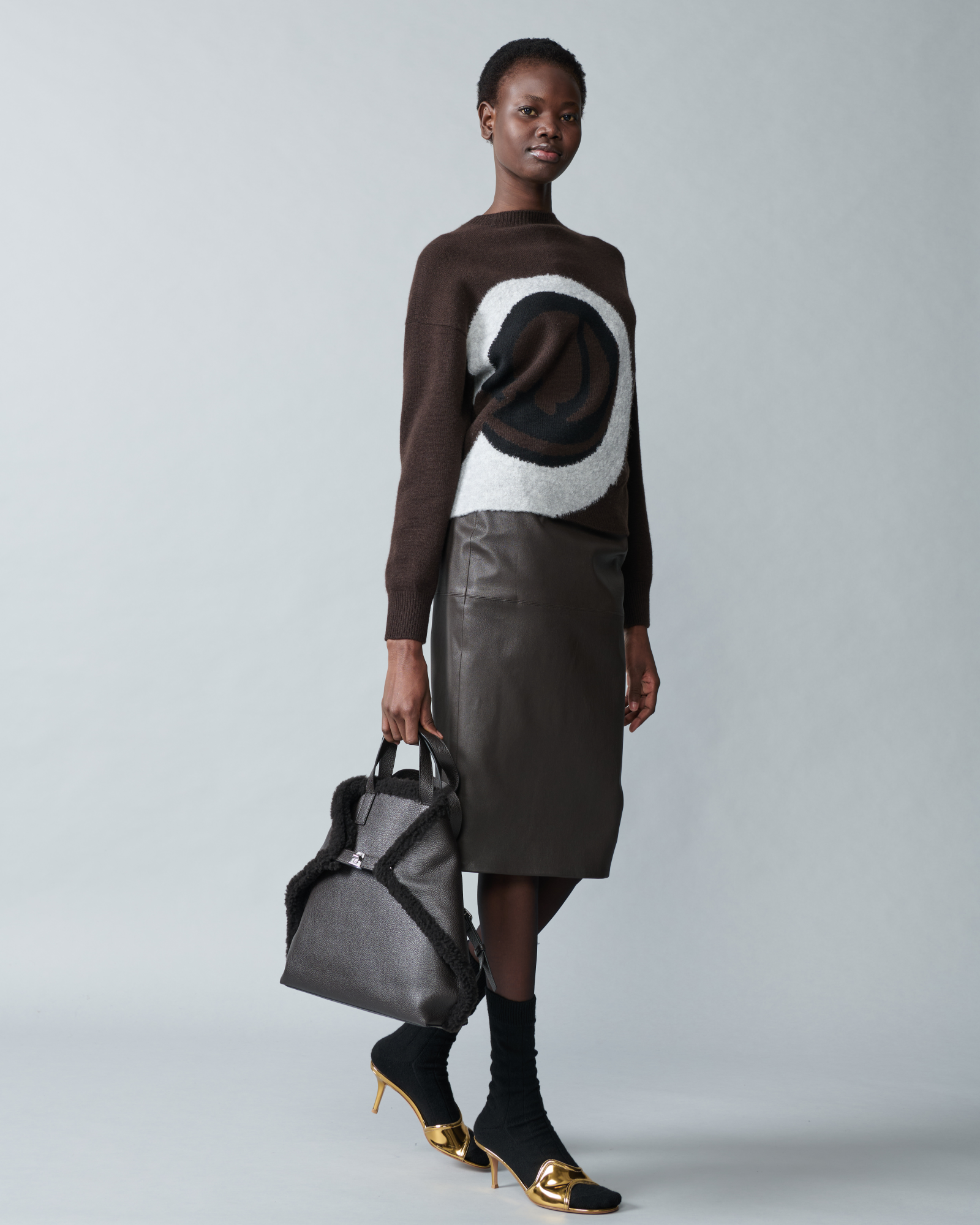 Designer Kaschmir-Seidenpullover mit Bouclé-Loop Design - Braun - Bunt 