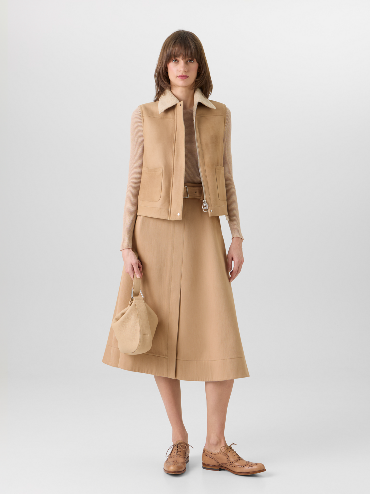 Designer Mika Lammfellweste mit Pelzkragen - Beige #editorial