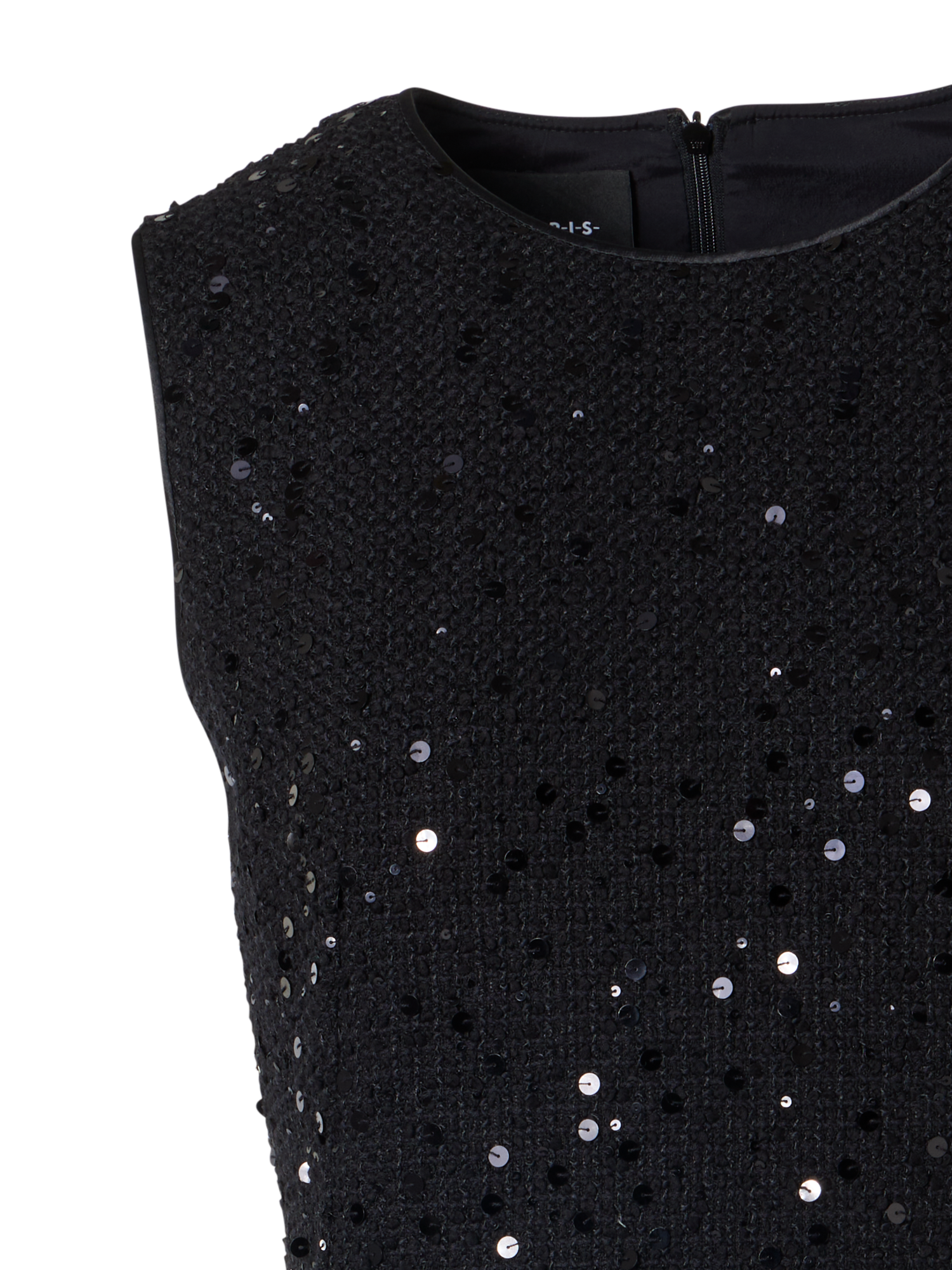 Designer Ärmelloses Midi-Etuikleid aus Baumwoll-Woll-Tweed mit Pailletten - Schwarz