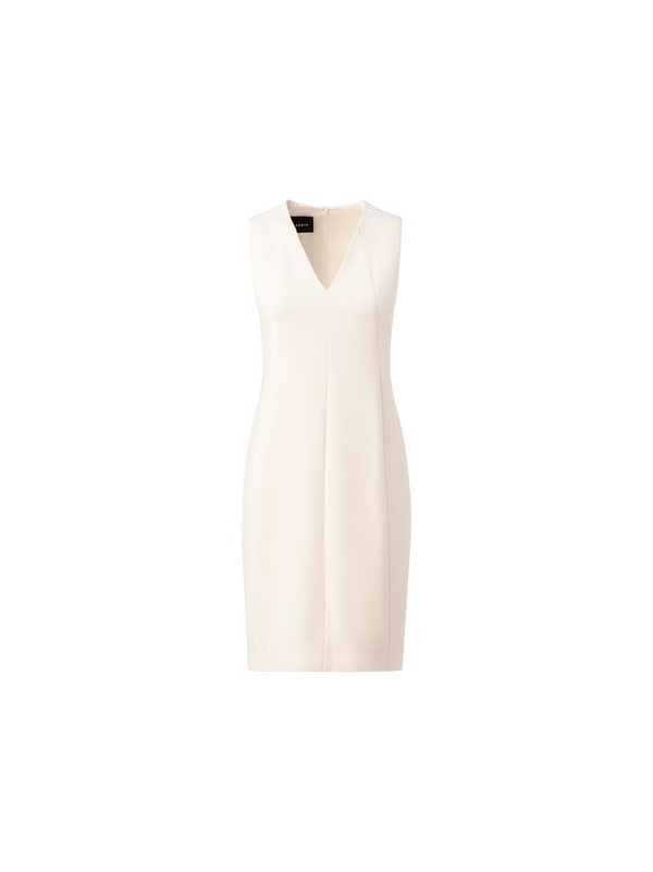 Designer Etuikleid aus Woll-Doubleface mit V-Ausschnitt - Ecru - Weiss