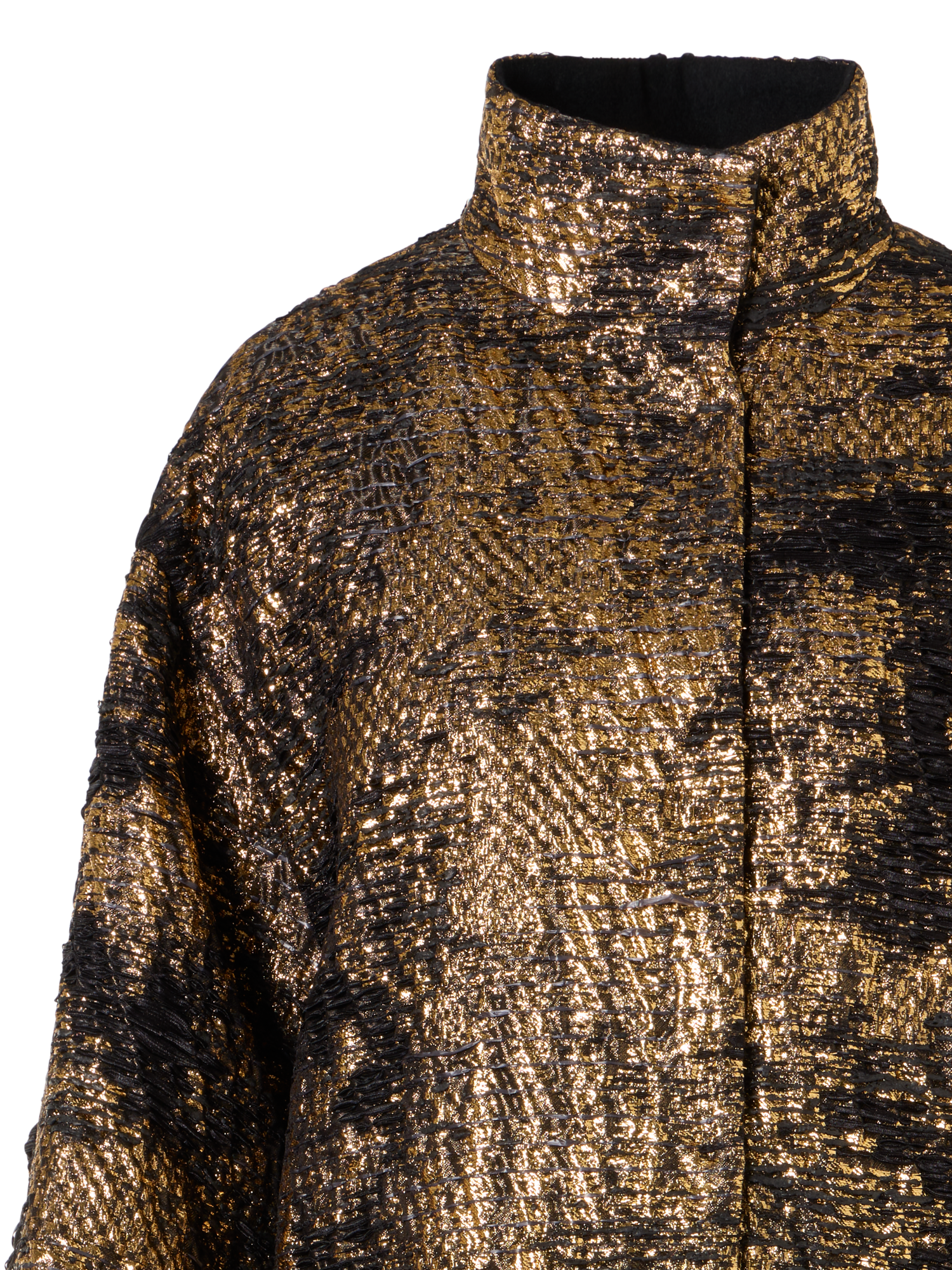 Designer Oversize-Mantel in Fragmented Jacquard - Schwarz - Bunt - Gold