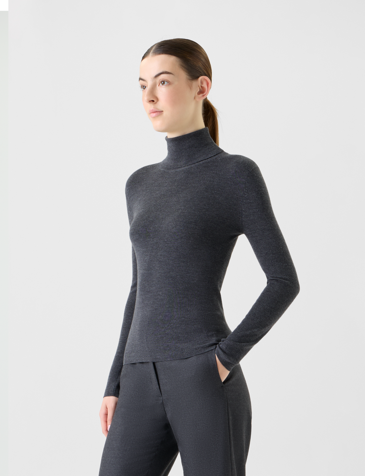 Designer Merino Wolle Turtle Neck Pullover - Grau #editorial