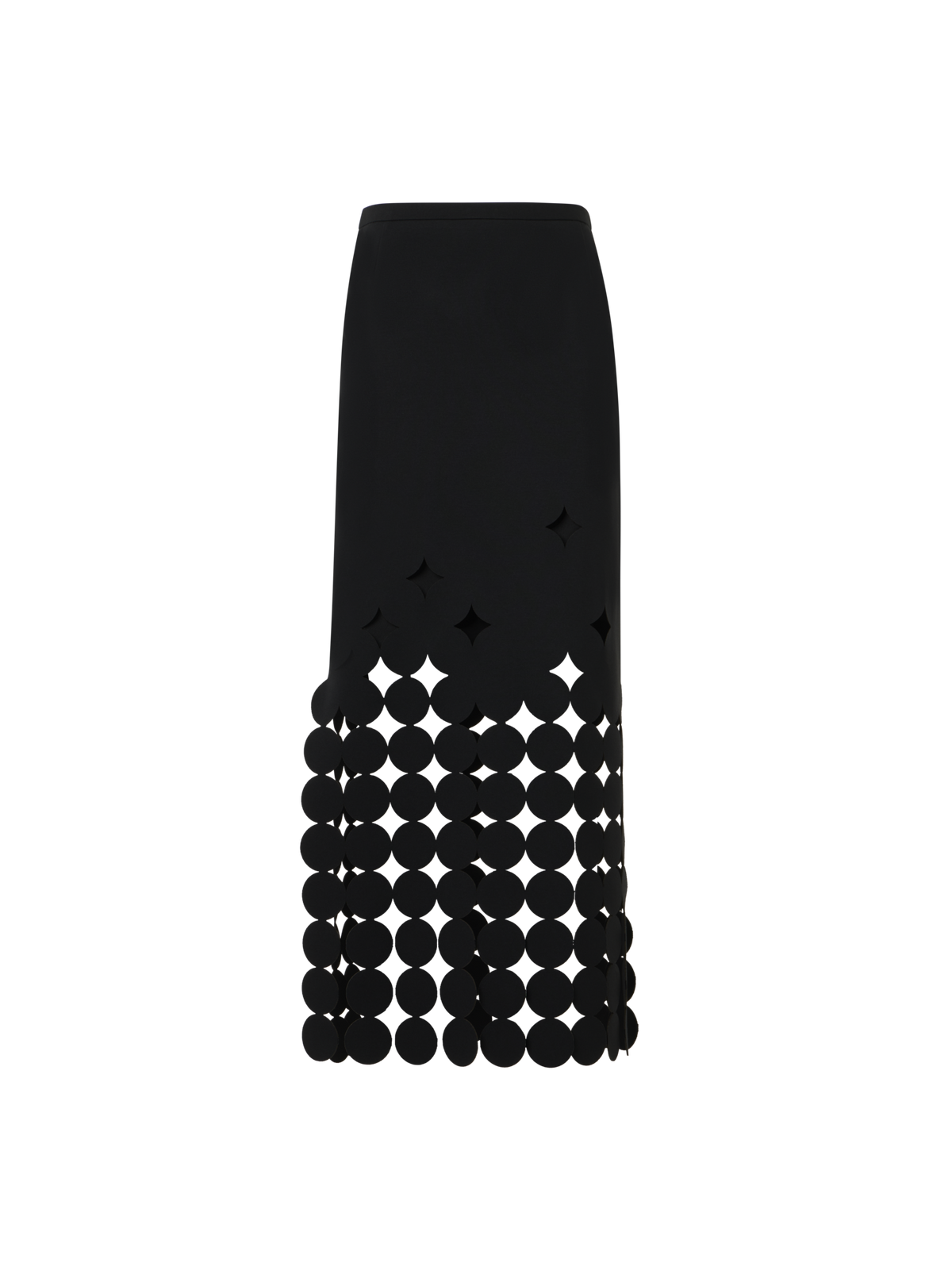 Designer Jersey-Midirock mit fallendem Punktausschnitt und Cut-out - Schwarz