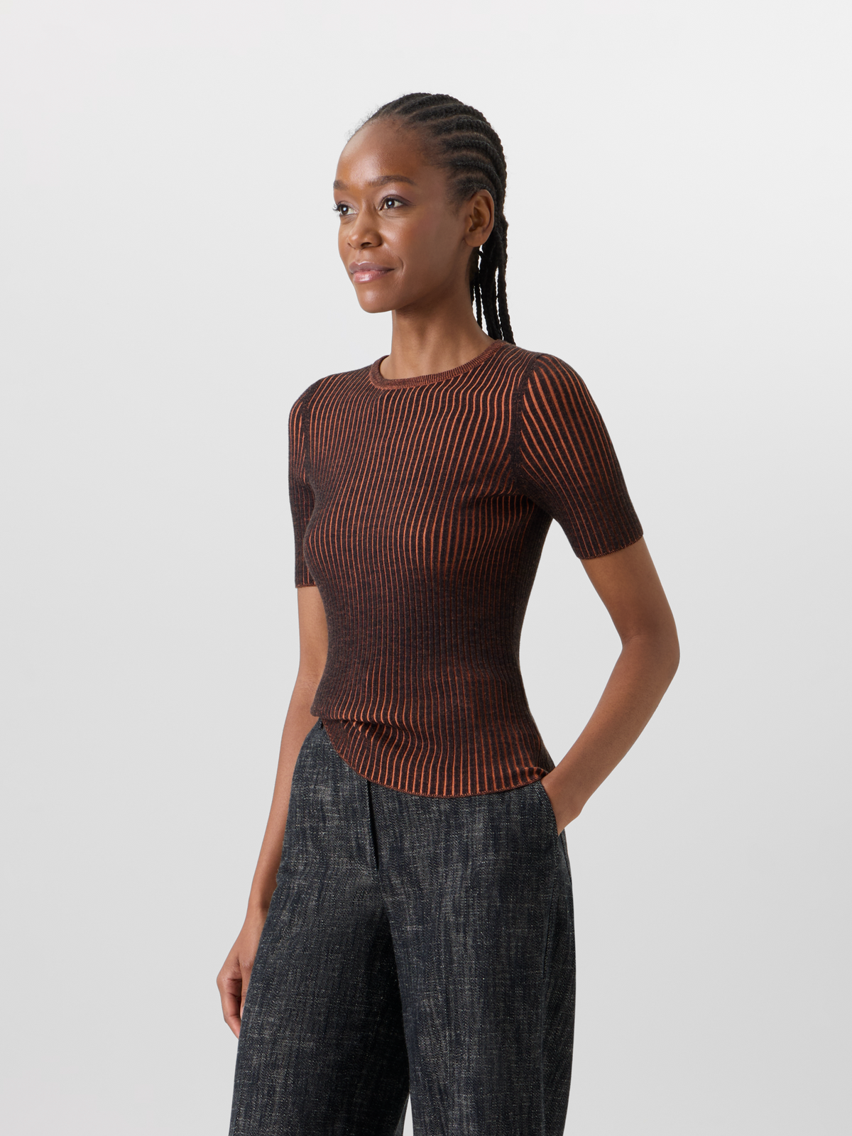 Designer Kurzärmeliger Strickpullover aus Merinowolle - Bunt #editorial