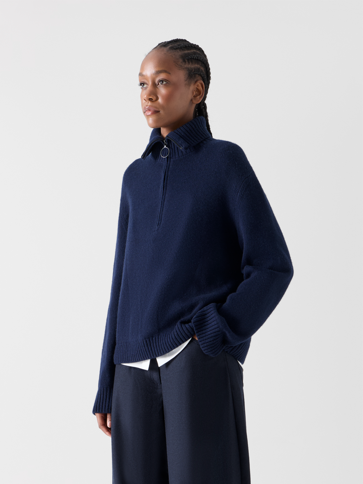 Designer Grobstrick-Pullover aus Yakwolle - Dunkelblau 