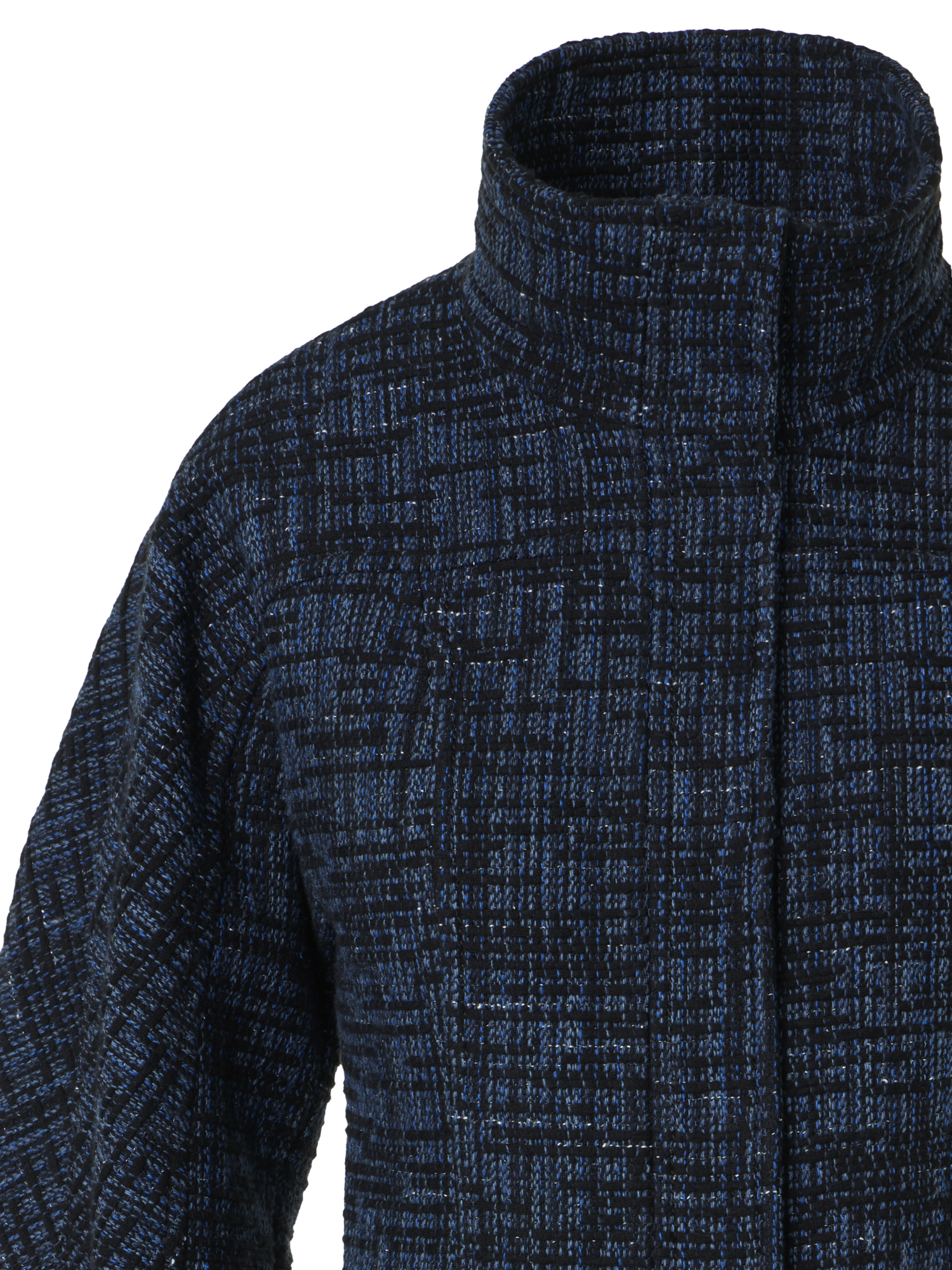 Designer Taillierte Jacke aus rohem Denim-Tweed - Dunkelblau