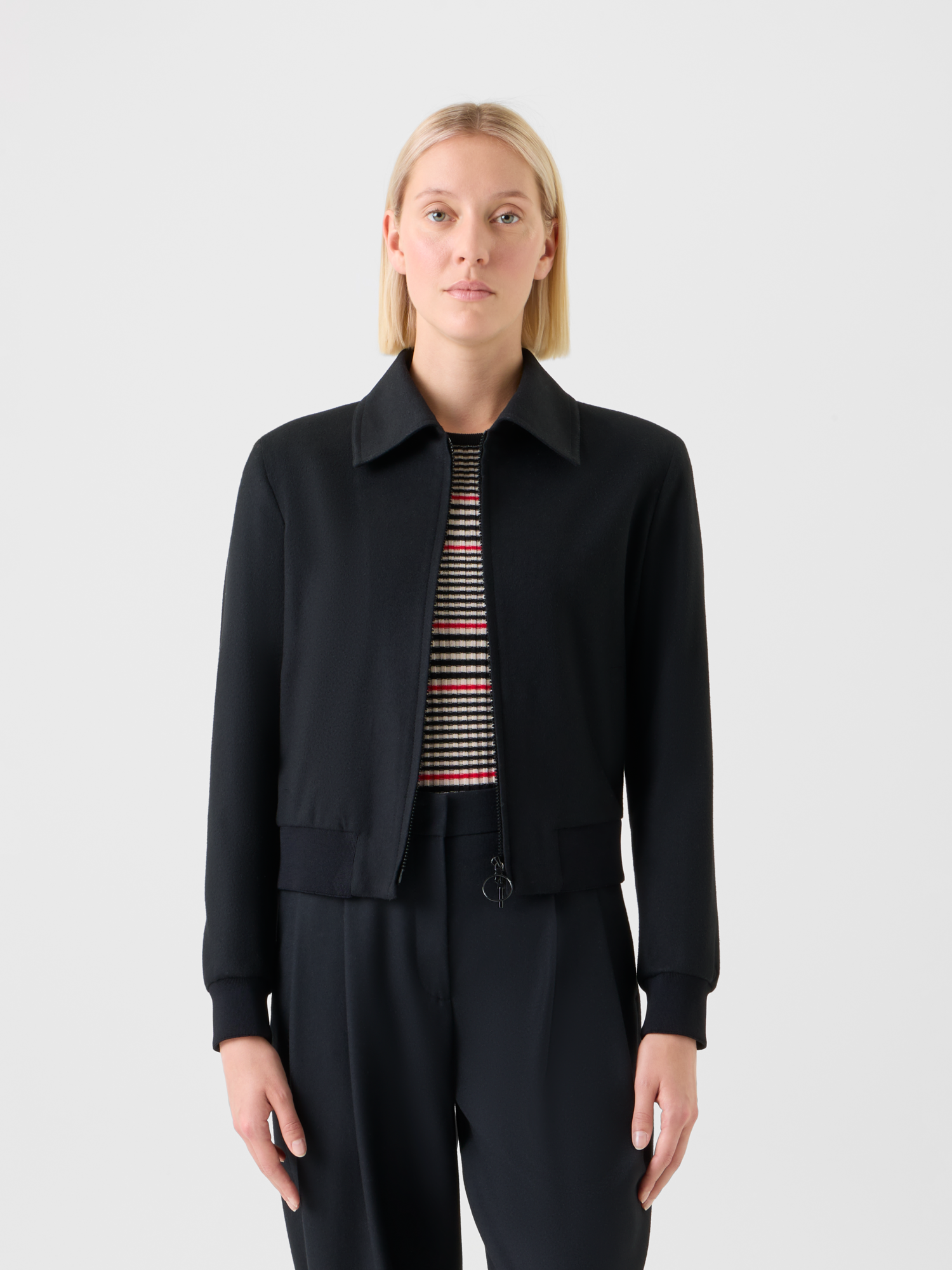 Designer Kurzer Wolle Kaschmir Blouson - Schwarz 