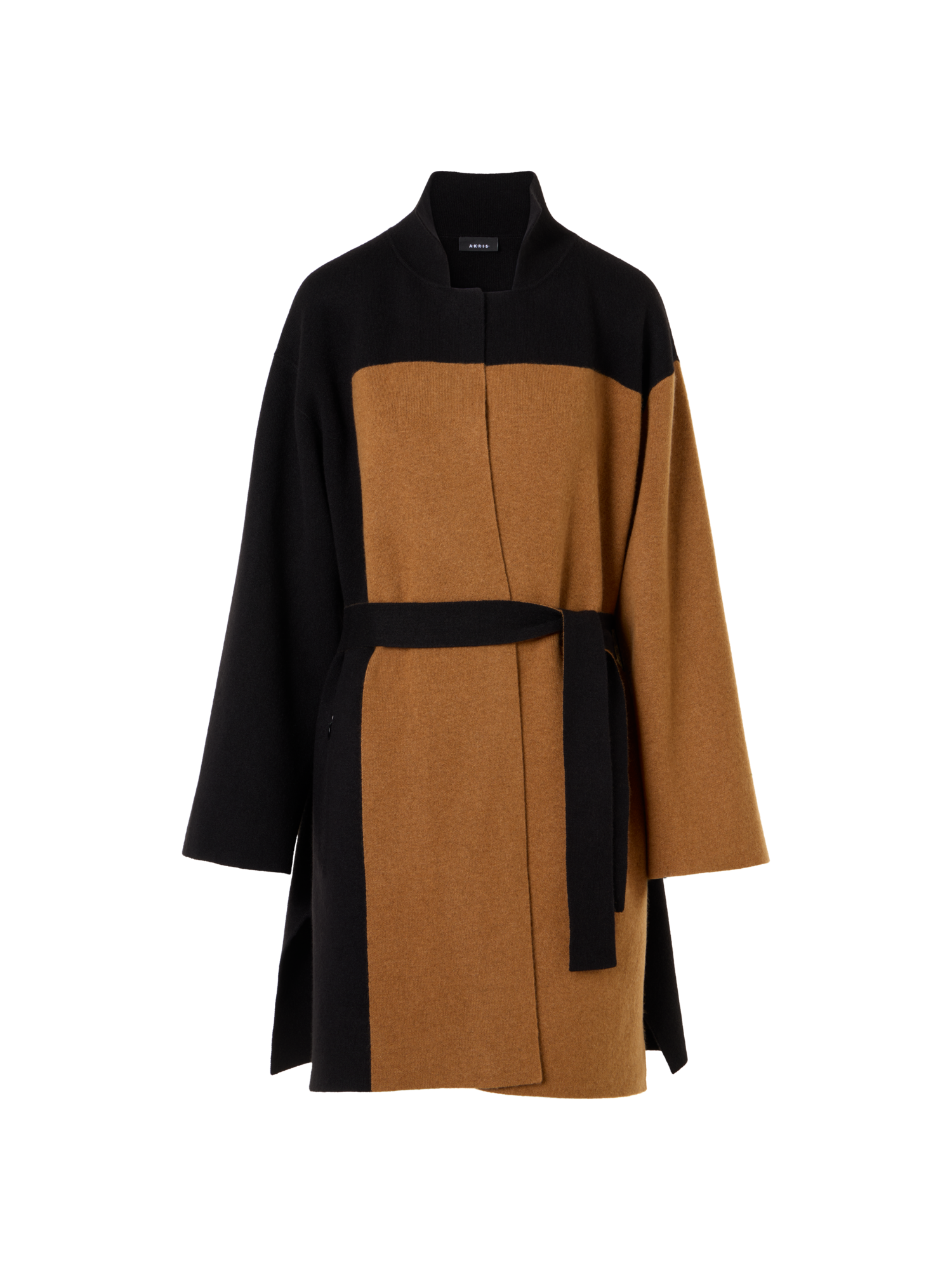 Designer Strickmantel aus Kaschmir-Double-Face im Colour-Block - Braun - Bunt - Schwarz