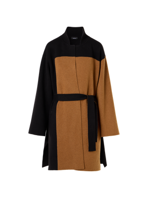 Designer Strickmantel aus Kaschmir-Double-Face im Colour-Block - Braun - Bunt - Schwarz