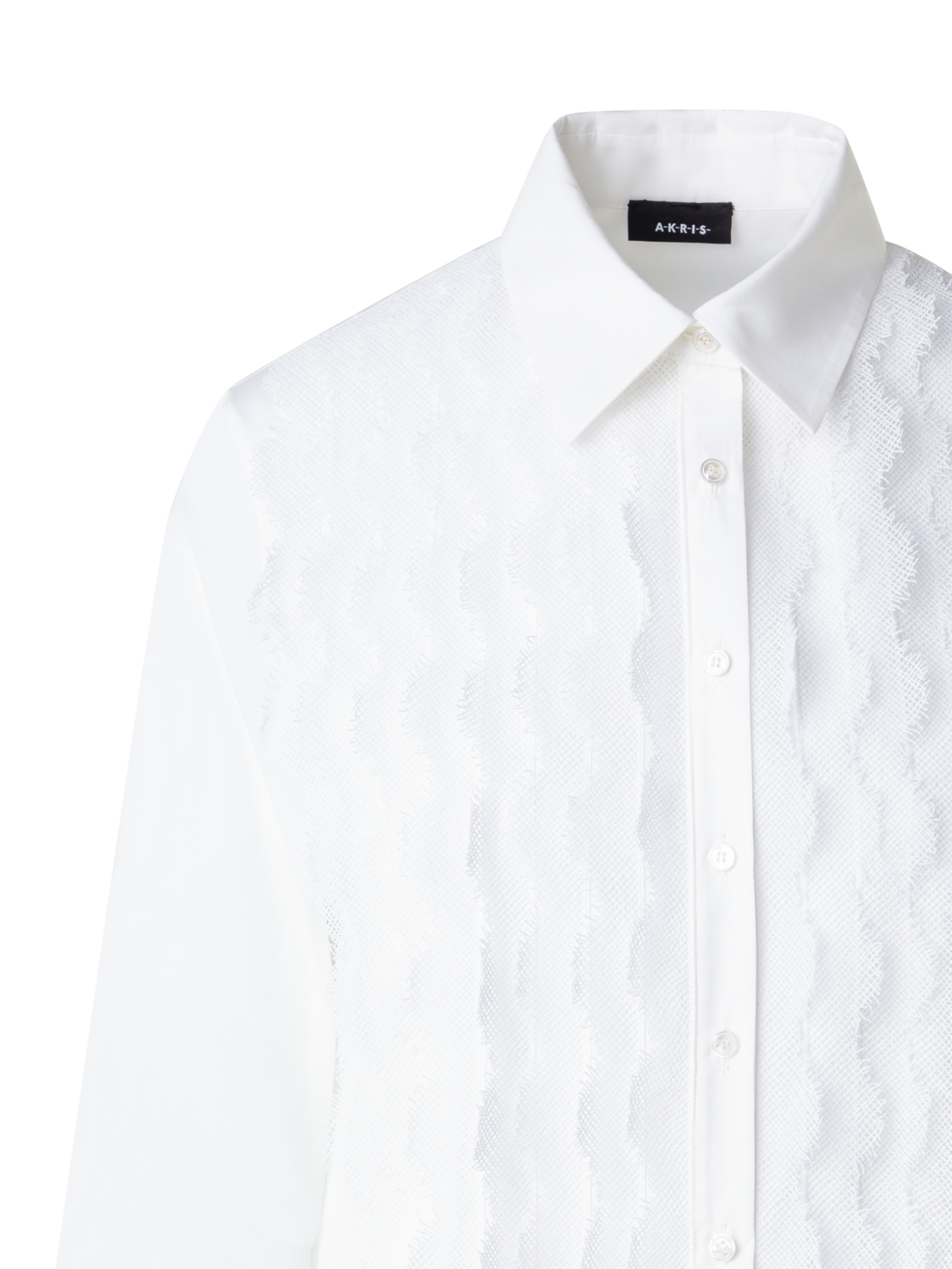 Designer Bluse aus Baumwollpopeline mit Spitzenfront - Ecru - Weiss