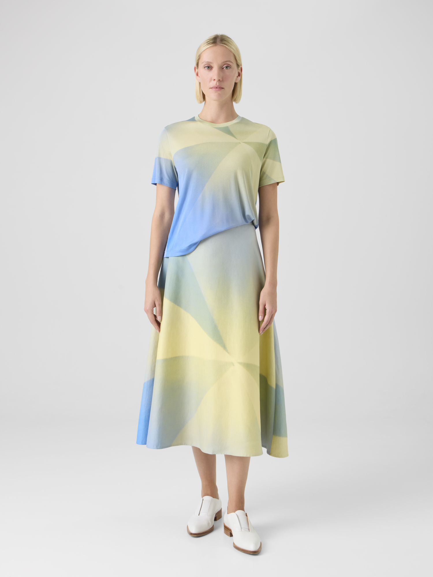 Designer Midirock in Baumwolle Doppelgewebe  mit Sunbeam-Print - Bunt 