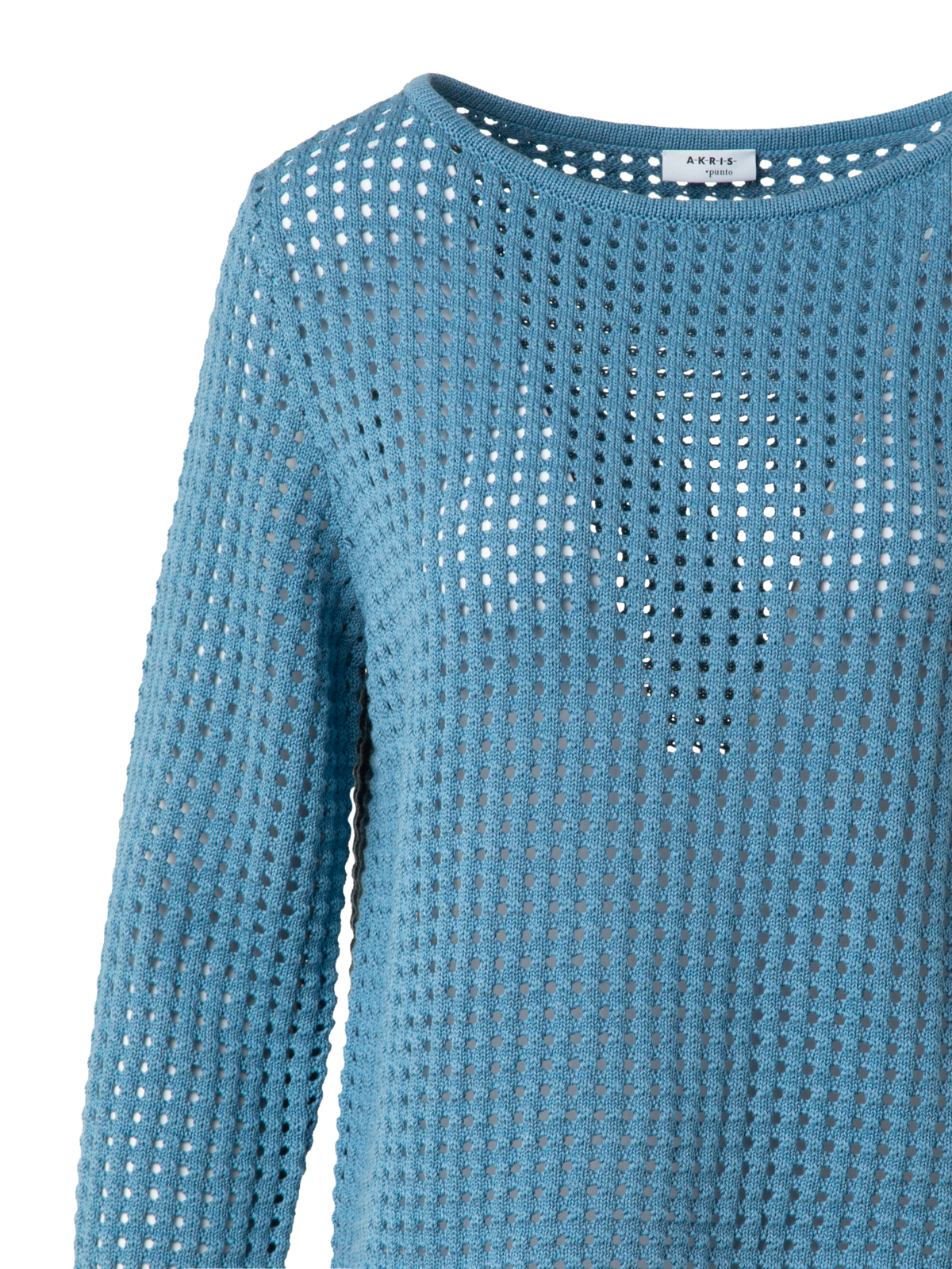 Designer Strickpullover aus grobem Baumwollmesh - Blau