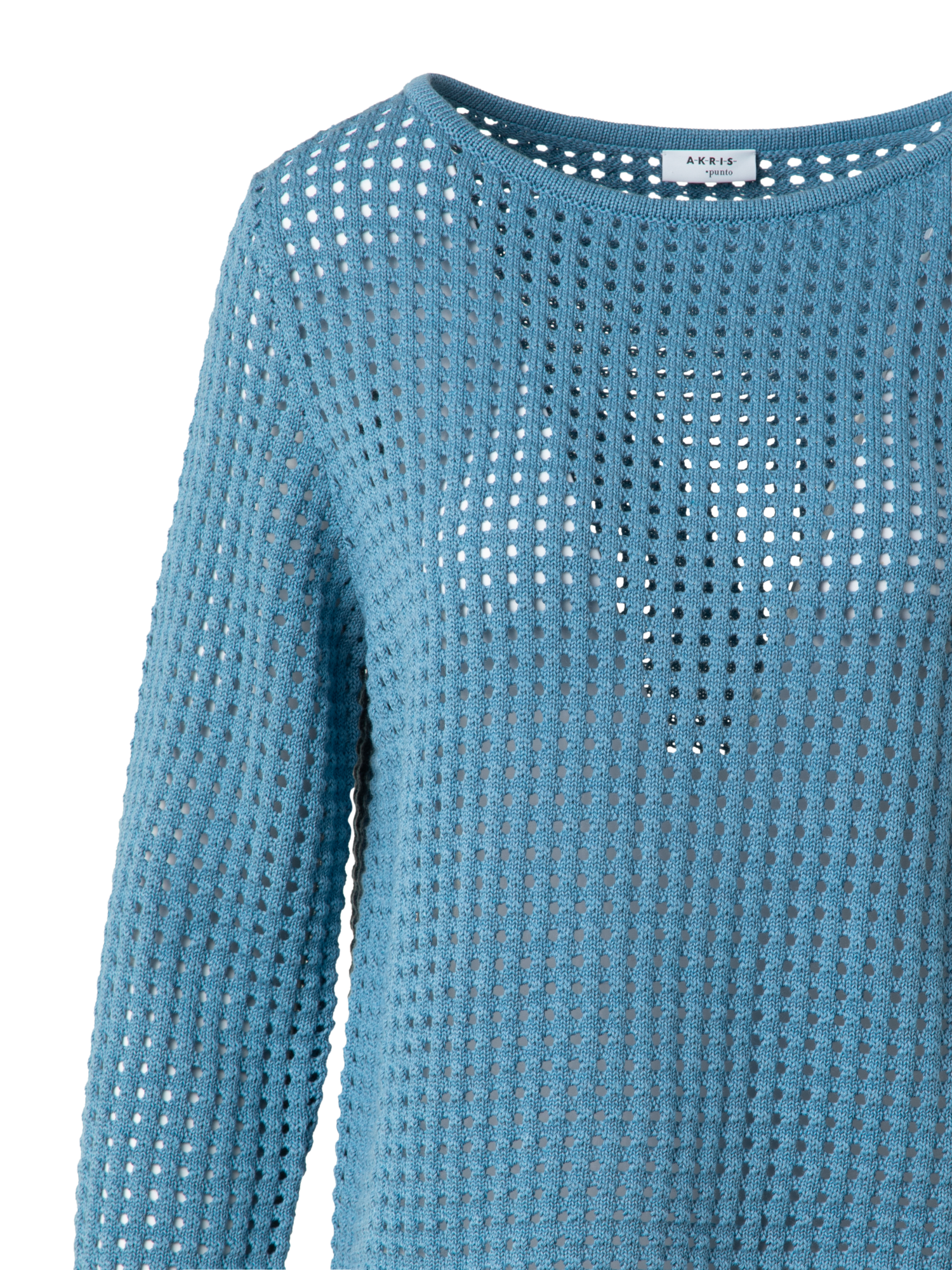 Designer Strickpullover aus grobem Baumwollmesh - Blau