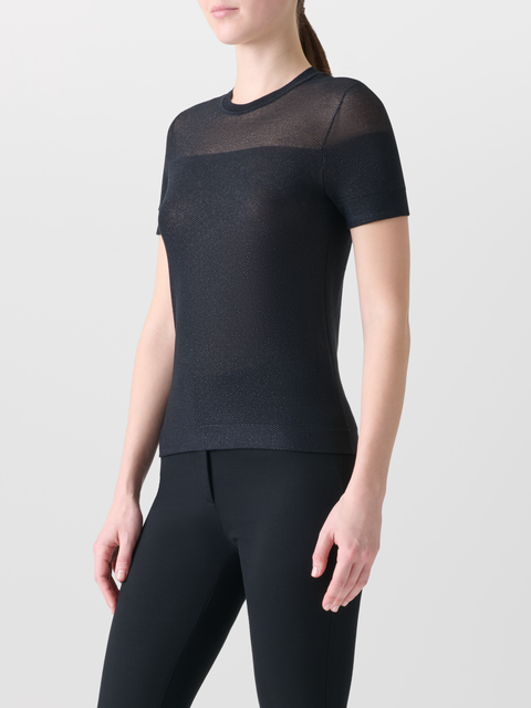Baumwoll-T-Shirt mit transparentem Netz-Lurex